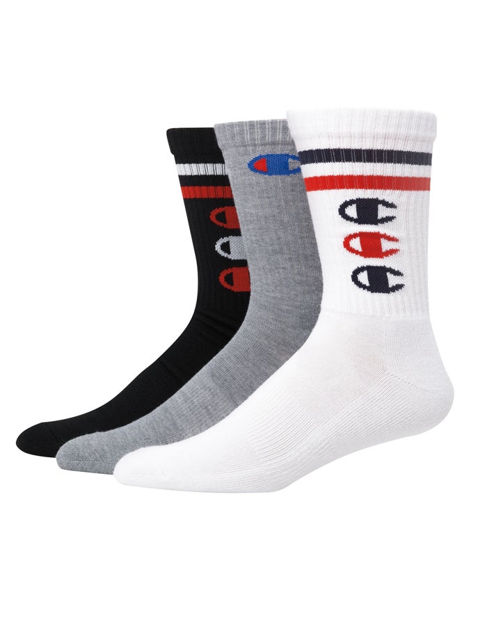 Champion Crew Triple C Logos 3-Pairs Erkek Çorap Beyaz/Siyah/Gri ( YPZCNH490 )